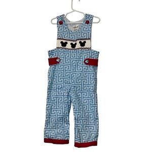 Babeeni kids Blue and Red Kids Mickey Mouse smocked longall Overalls sz 3 NWT